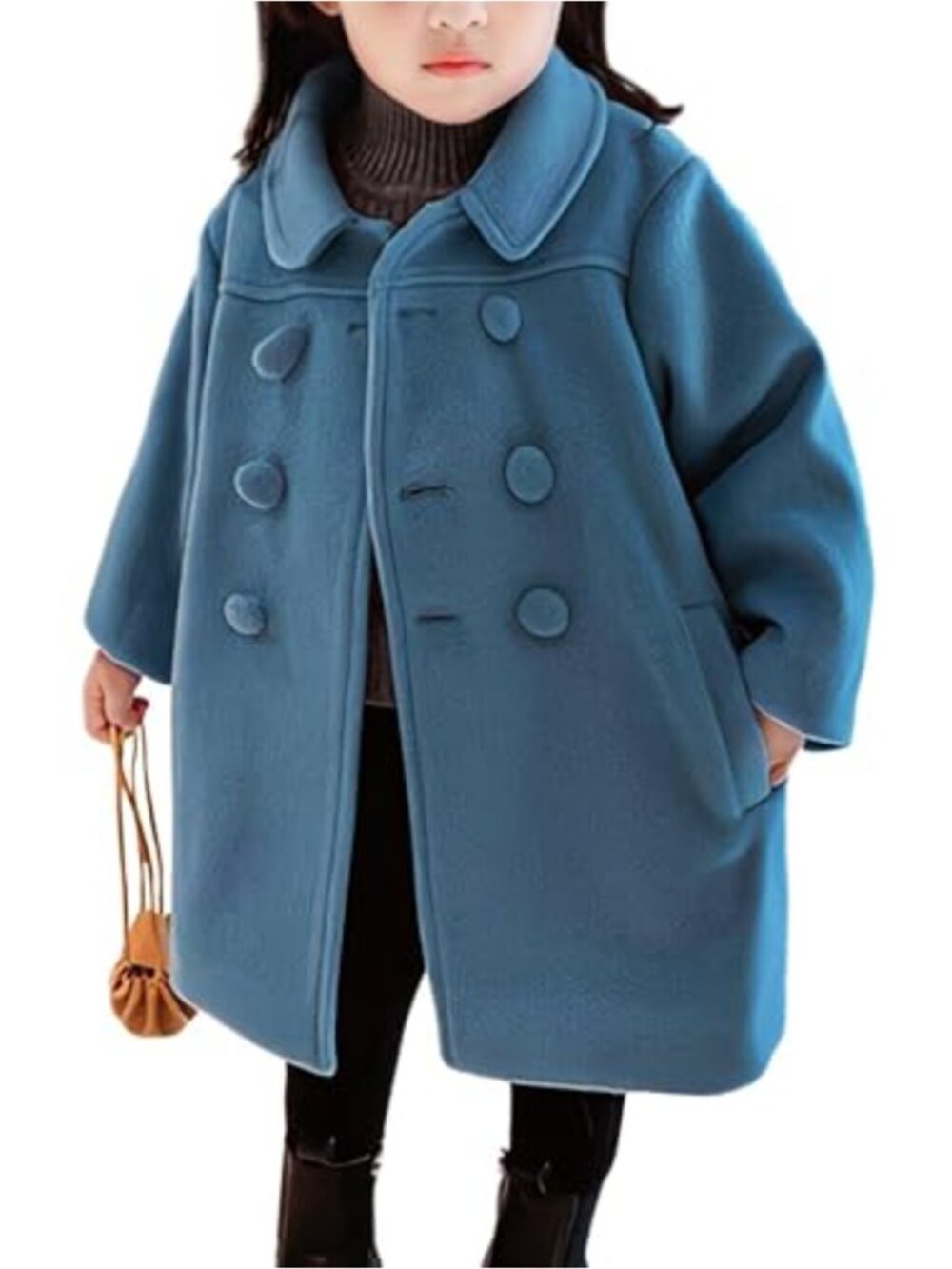 Toddler Girls Double Breasted Peacoat Winter Dress Coat Button Trench